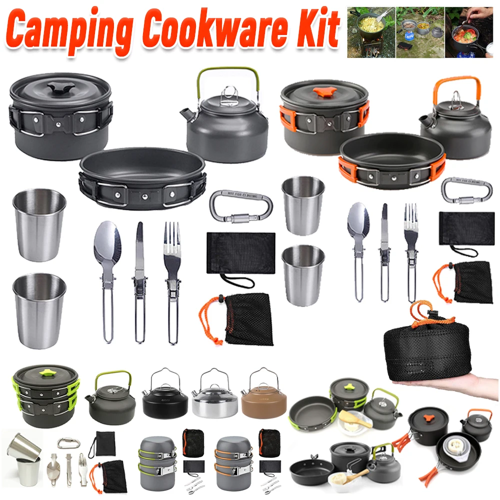 Camping Cookware Kit Kettle Po - Camping Cooking Pan Set review and price